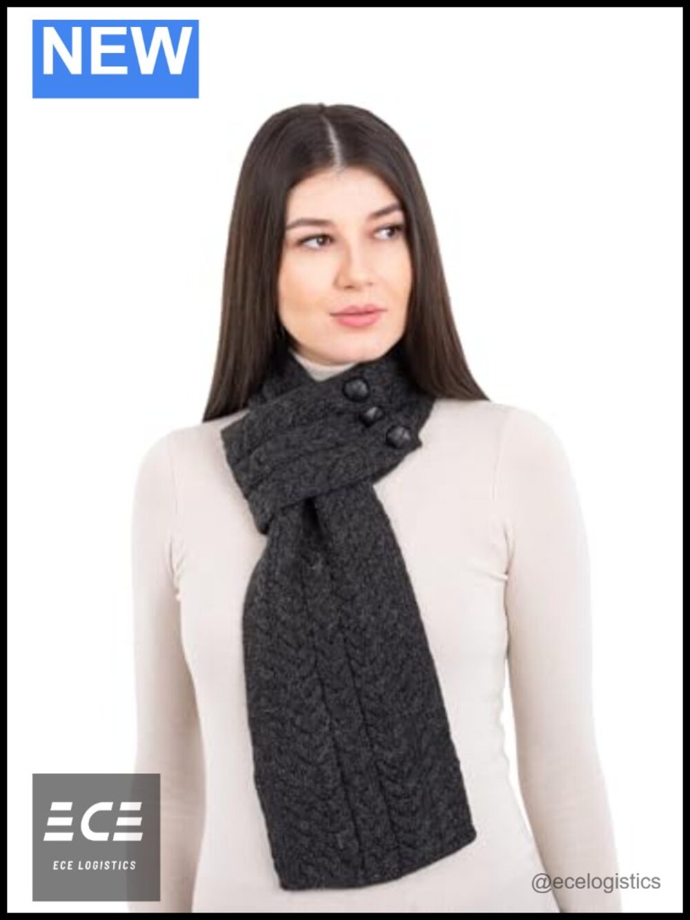100% Merino Wool Aran Loop Scarf with Football Buttons